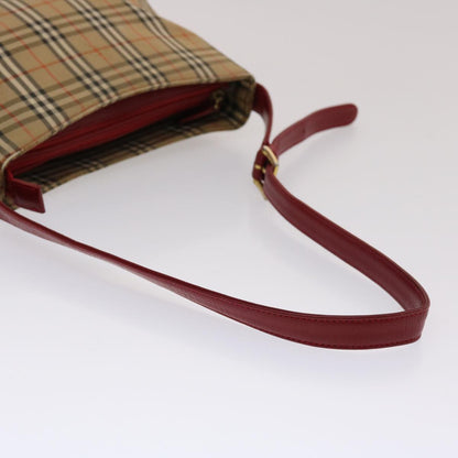 Burberry Nova Check Shoulder Bag Canvas Leather Beige Red Auth 49093