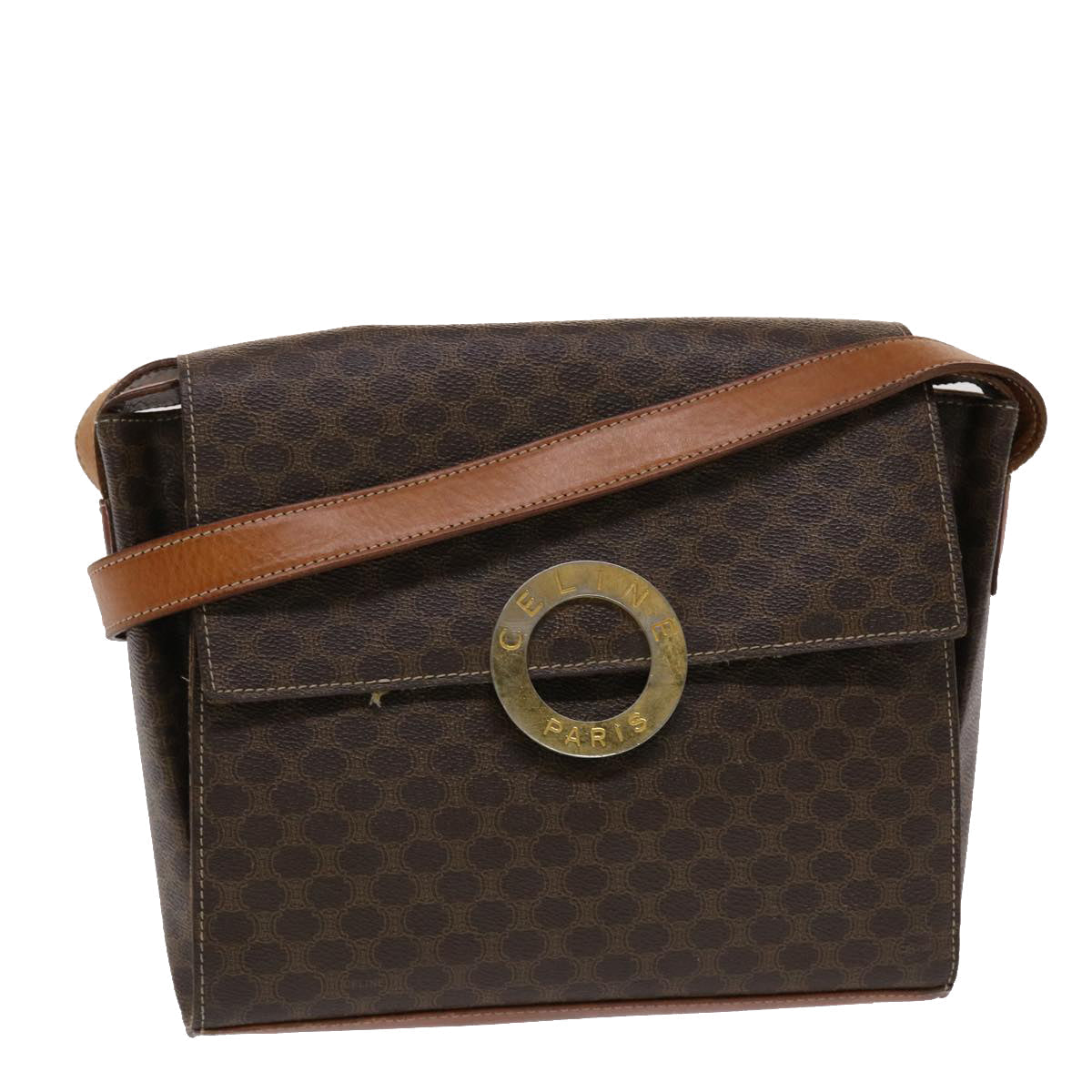 Celine Macadam Canvas Shoulder Bag PVC Leather Brown  49113