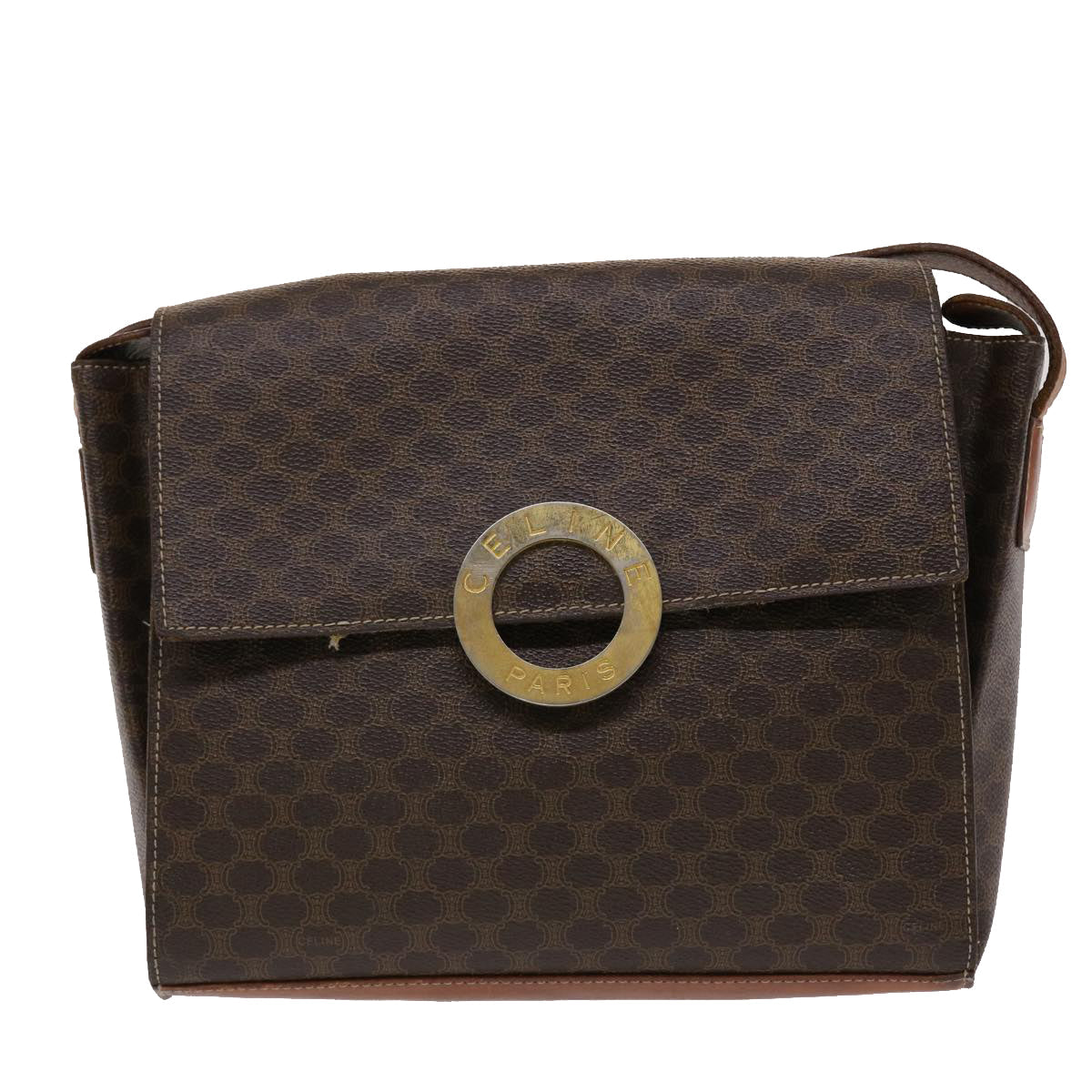 Celine Macadam Canvas Shoulder Bag PVC Leather Brown  49113