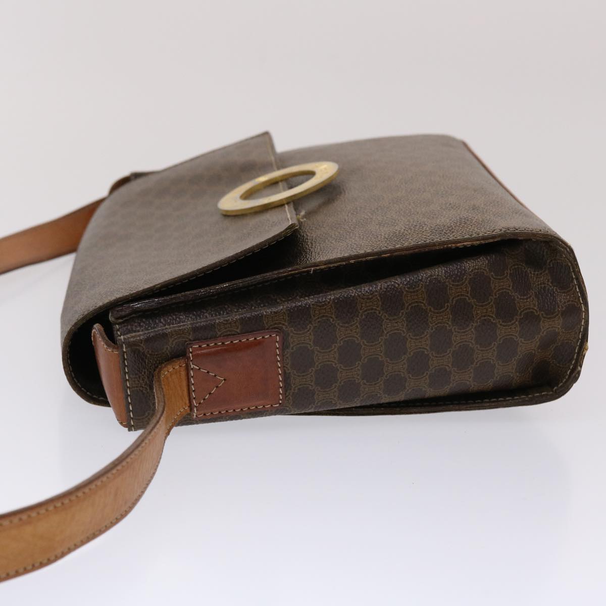 Celine Macadam Canvas Shoulder Bag PVC Leather Brown  49113