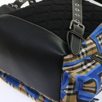 Burberry Nova Check Graffiti Backpack Canvas Leather Beige Blue Auth 49119A