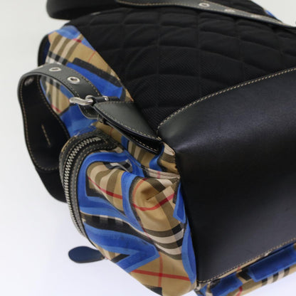 Burberry Nova Check Graffiti Backpack Canvas Leather Beige Blue Auth 49119A
