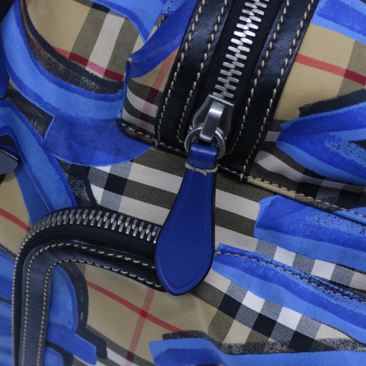 Burberry Nova Check Graffiti Backpack Canvas Leather Beige Blue Auth 49119A