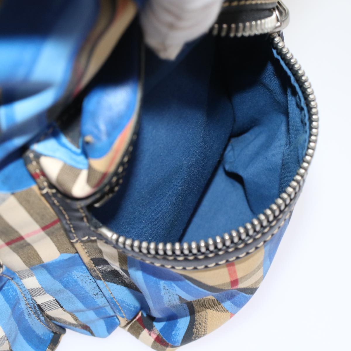 Burberry Nova Check Graffiti Backpack Canvas Leather Beige Blue Auth 49119A