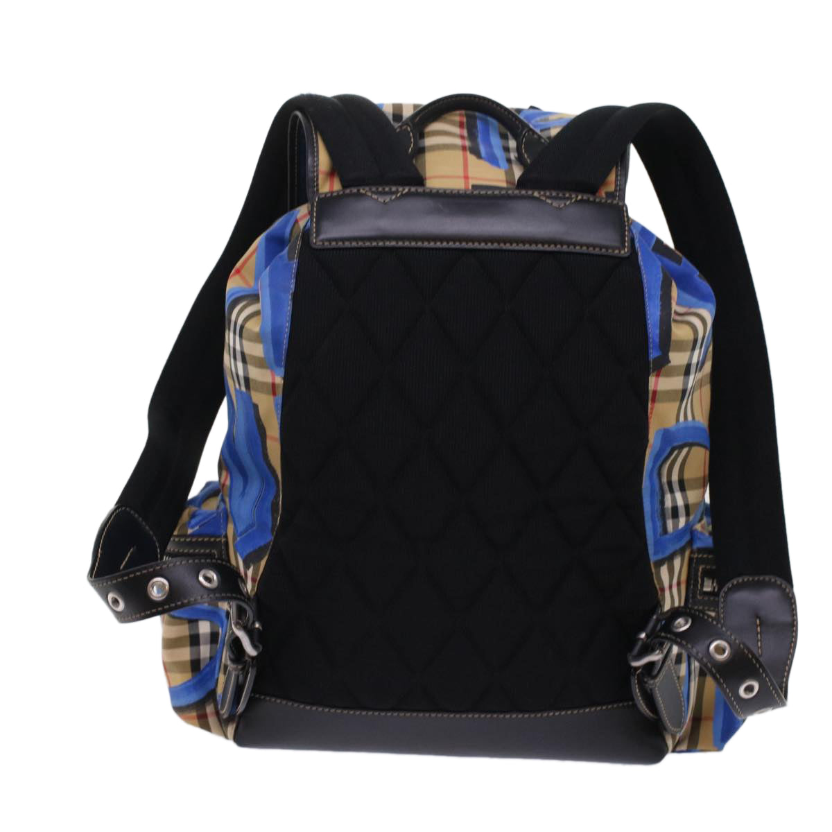 Burberry Nova Check Graffiti Backpack Canvas Leather Beige Blue Auth 49119A
