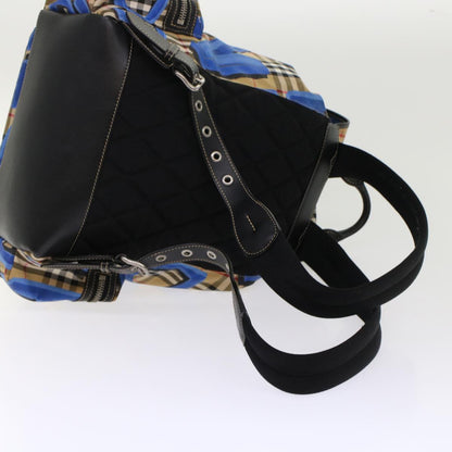 Burberry Nova Check Graffiti Backpack Canvas Leather Beige Blue Auth 49119A