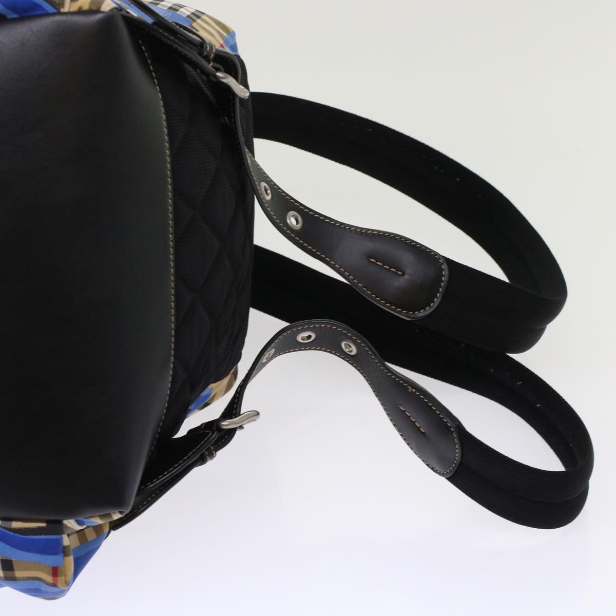 Burberry Nova Check Graffiti Backpack Canvas Leather Beige Blue Auth 49119A