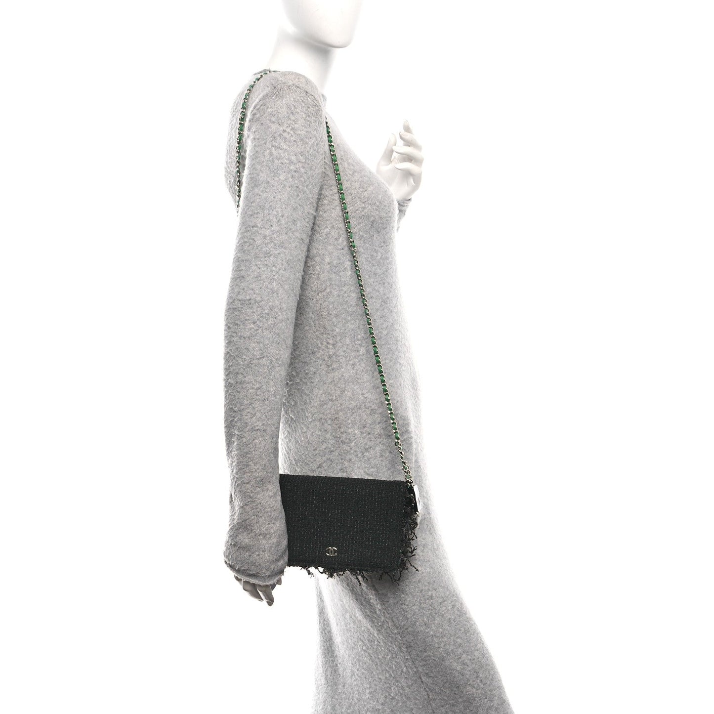 Tweed Fringe Wallet On Chain WOC Black Green