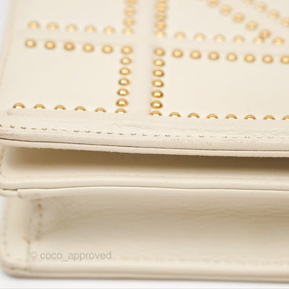 Christian Dior Diorama Wallet on Chain in White Calfskin Studded Gold