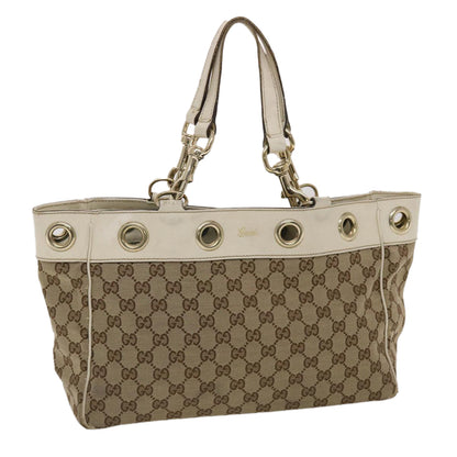 GUCCI GG Canvas Tote Bag Canvas Leather Beige White 162879  49289