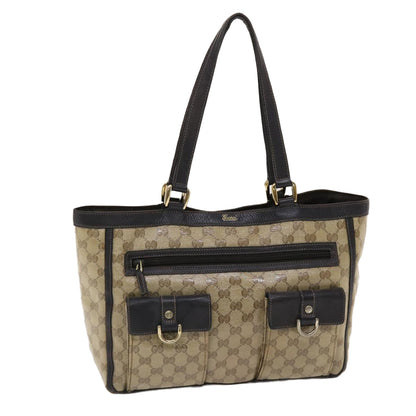 GUCCI GG Canvas Tote Bag Coated Canvas Beige Dark Brown 268639  49291