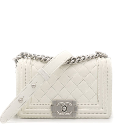 Calfskin Quilted Small Boy Flap White