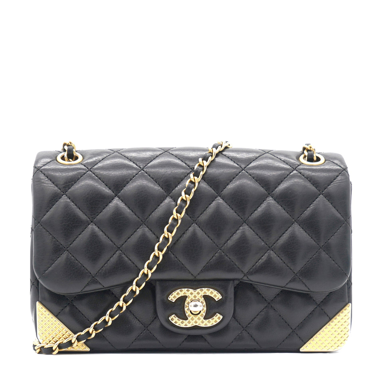Calfskin Quilted Mini Rectangular Flap Black