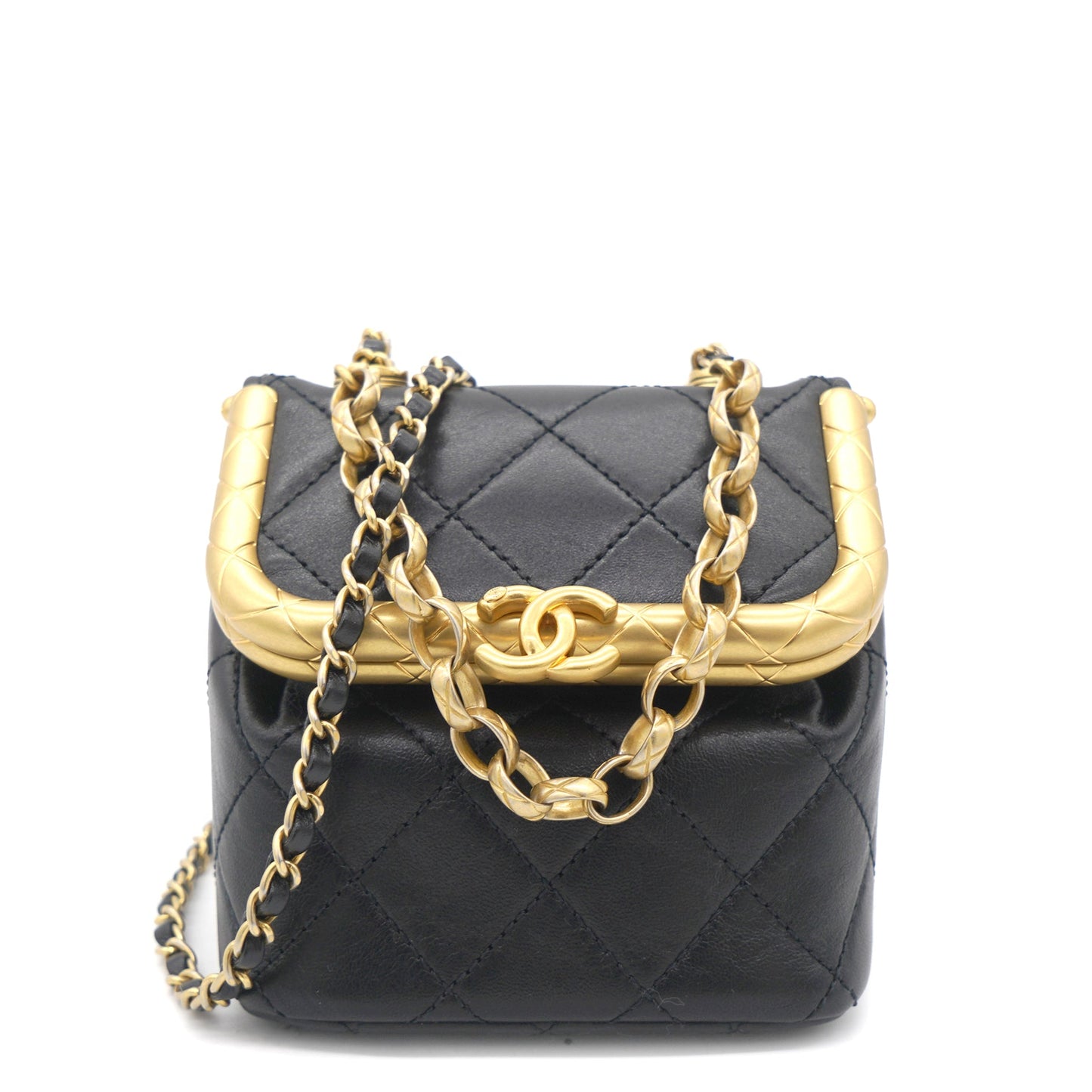 Kiss lock Clasp Bag Lambskin Black