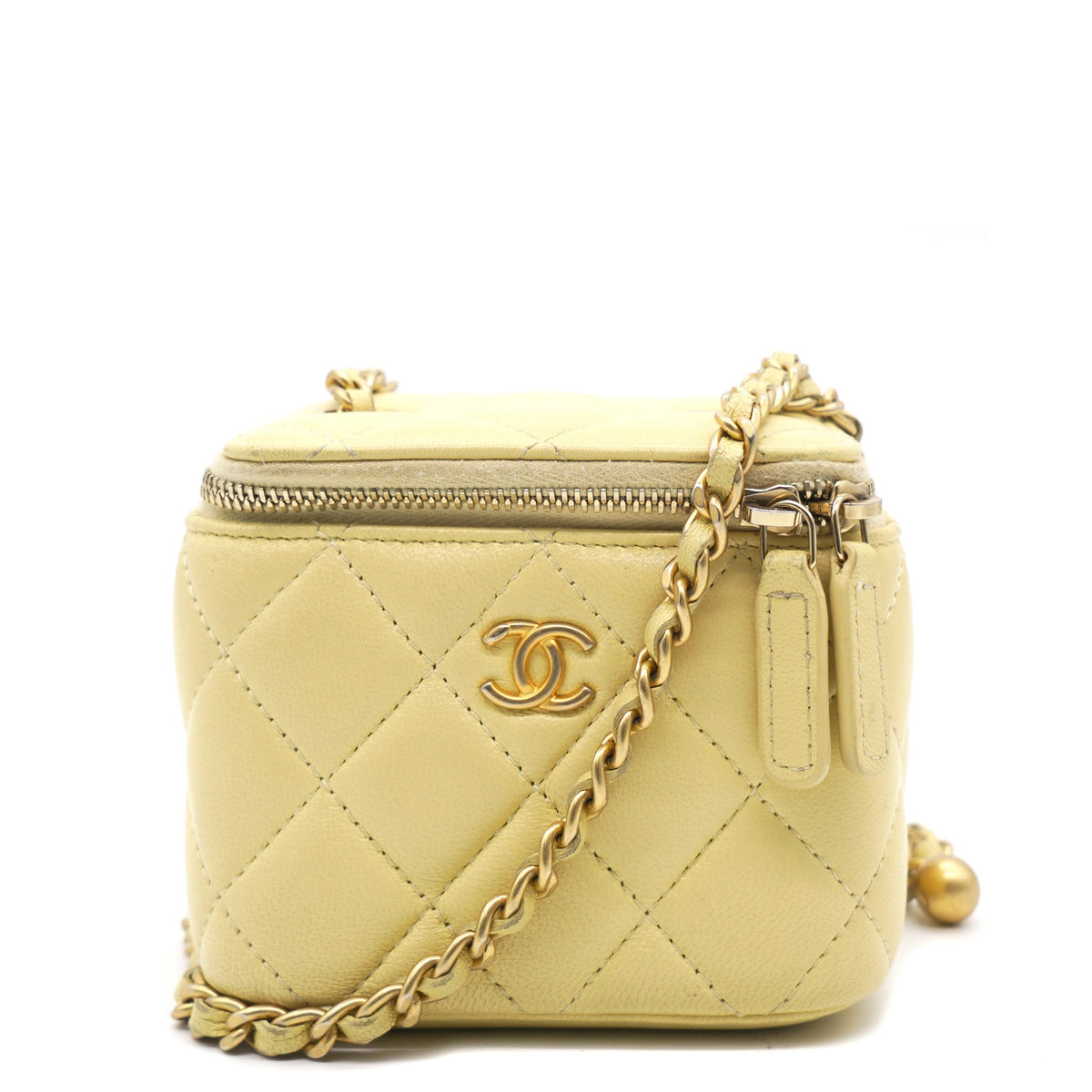Yellow Quilted Mini Coco Beauty Vanity Case Pearl Crush