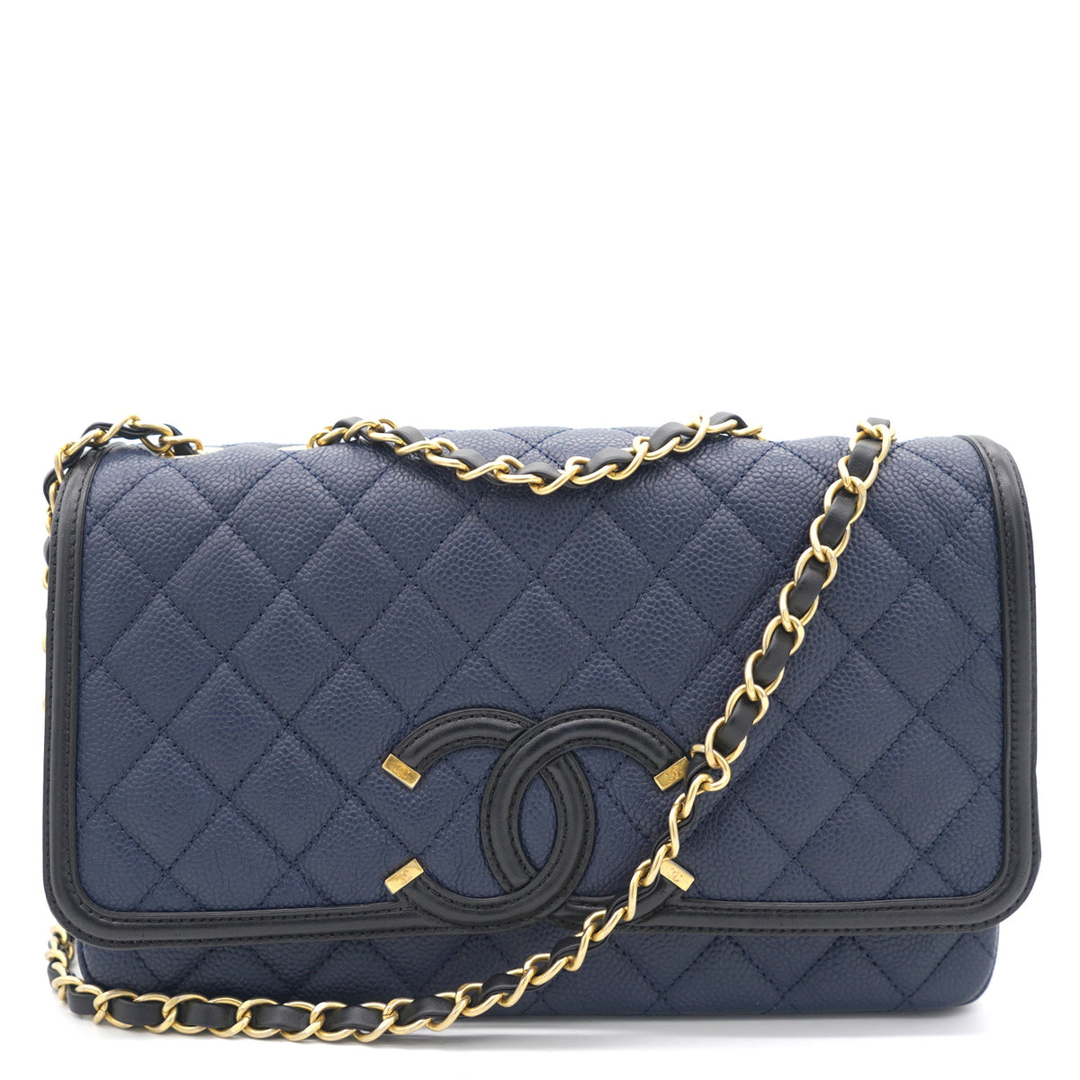 CC Filigree Medium Caviar Navy Flap