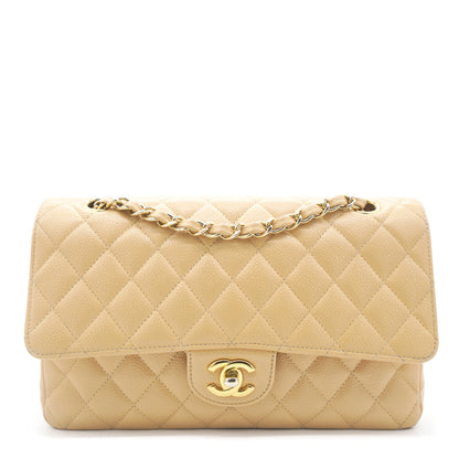 Beige Quilted Caviar Leather Classic Double Flap Bag