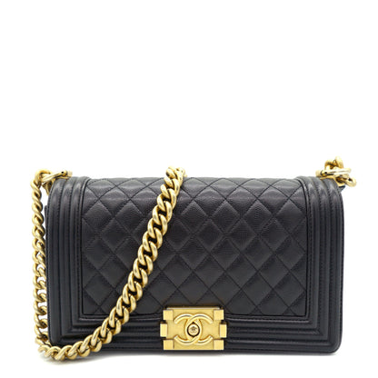Black Caviar Quilted Old Medium Boy Flap