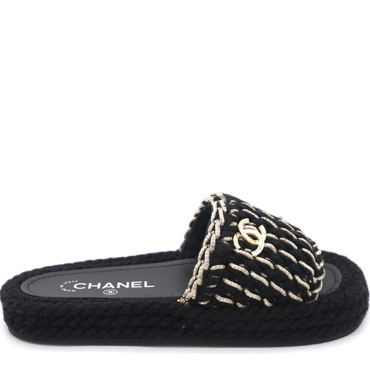 Braided Knit CC Mules Black Gold 36