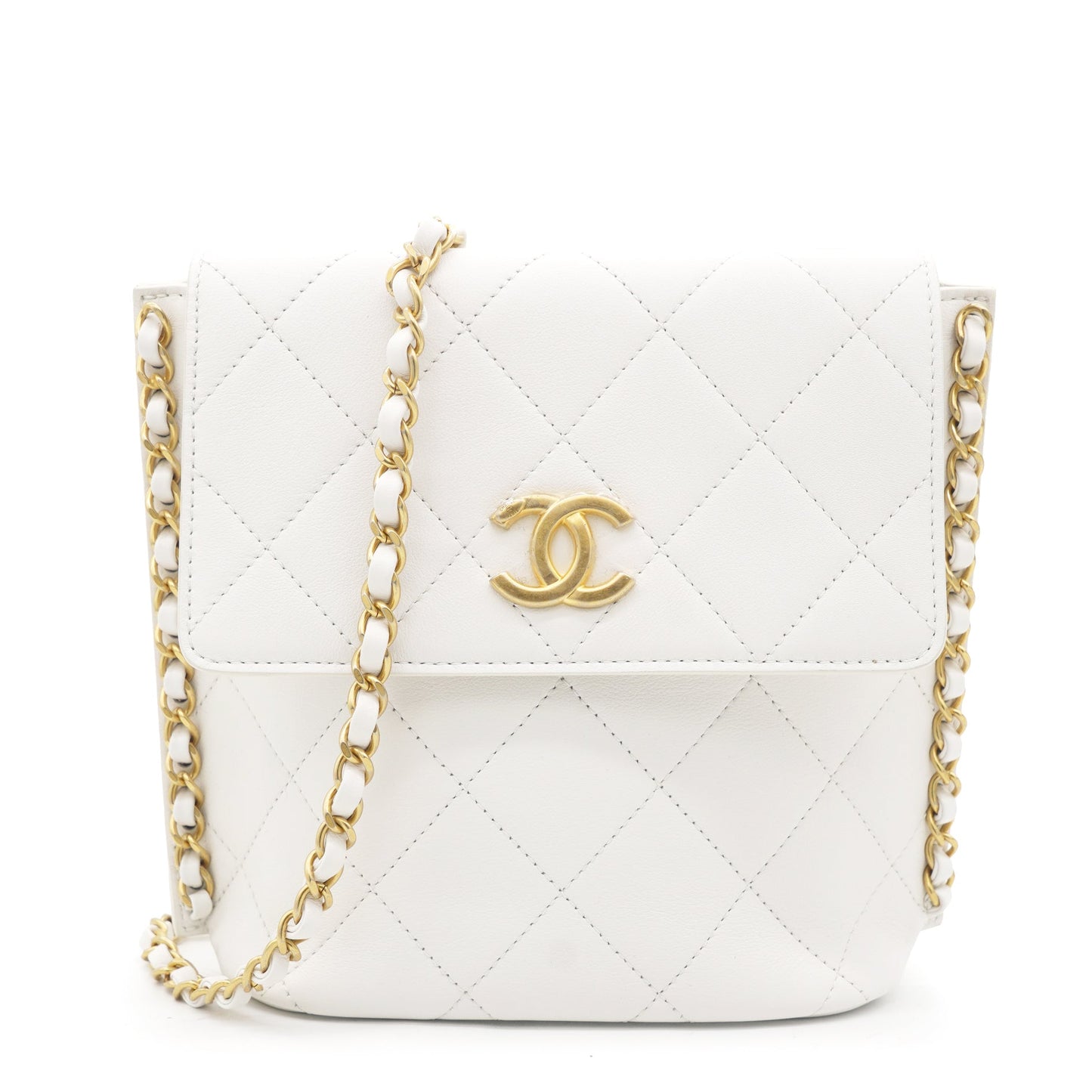 Chain Edge Detail Flap Bag White