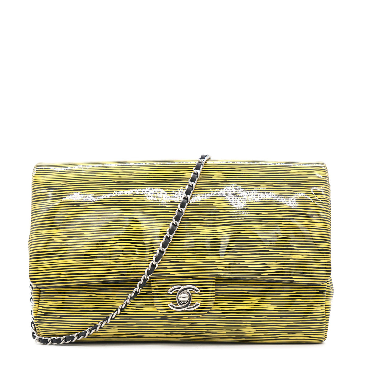 Patent Calfskin Striped Single Flap Bag