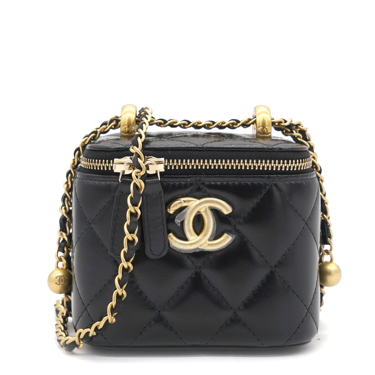 Calfskin Quilted Mini Perfect Fit Vanity Case With Chain Black