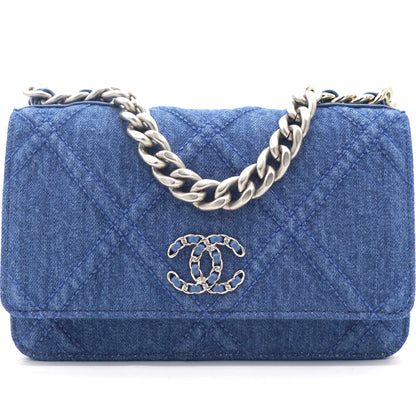 Denim Blue Quilted Wallet On Chain 19
