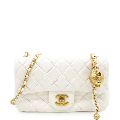 Pearl Crush Rectangular Flap Bag White Lambskin Antique Gold Hardware