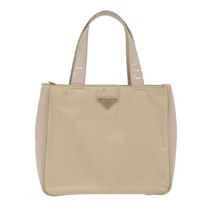 Prada Hand Bag Nylon Leather Beige Ivory  49308