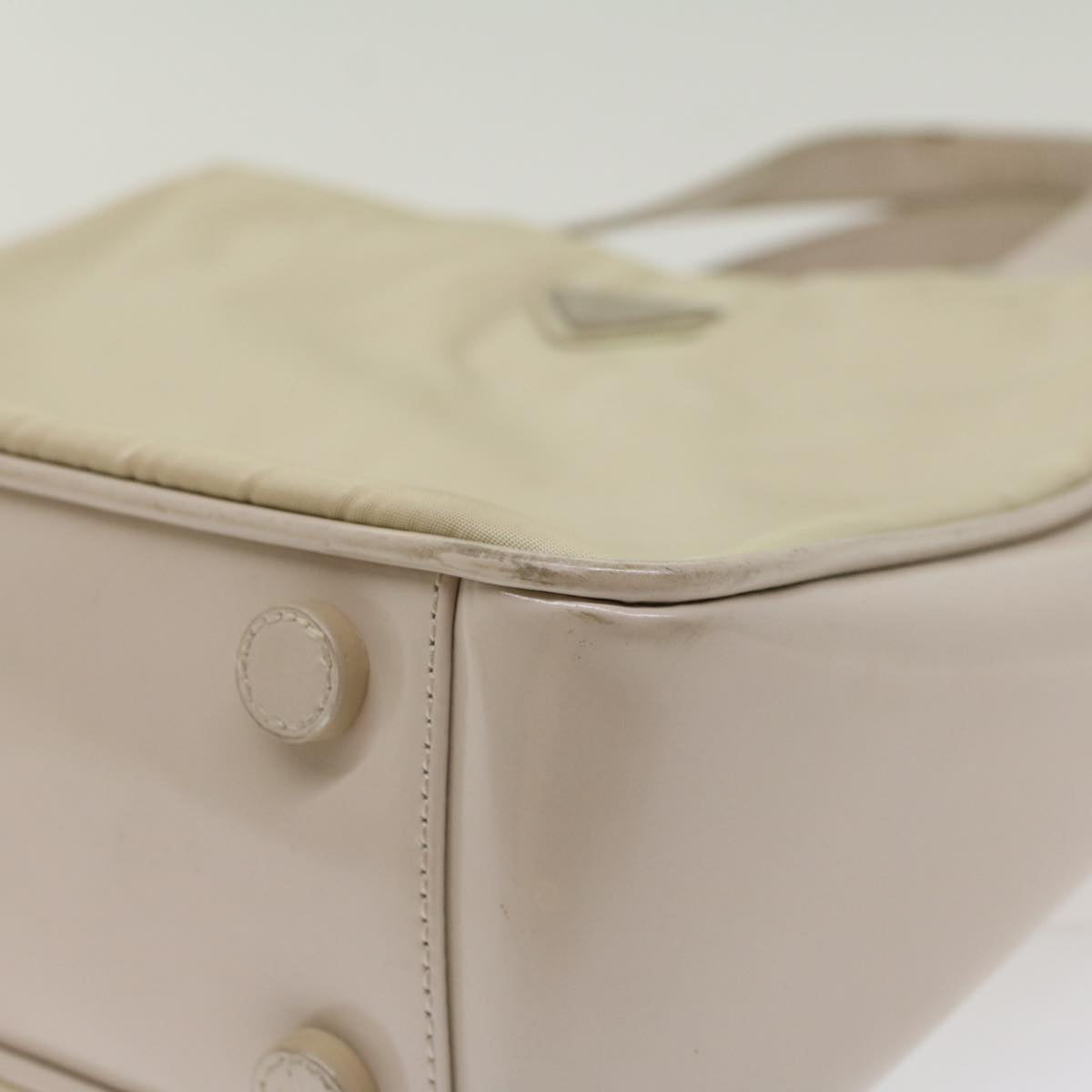 Prada Hand Bag Nylon Leather Beige Ivory  49308