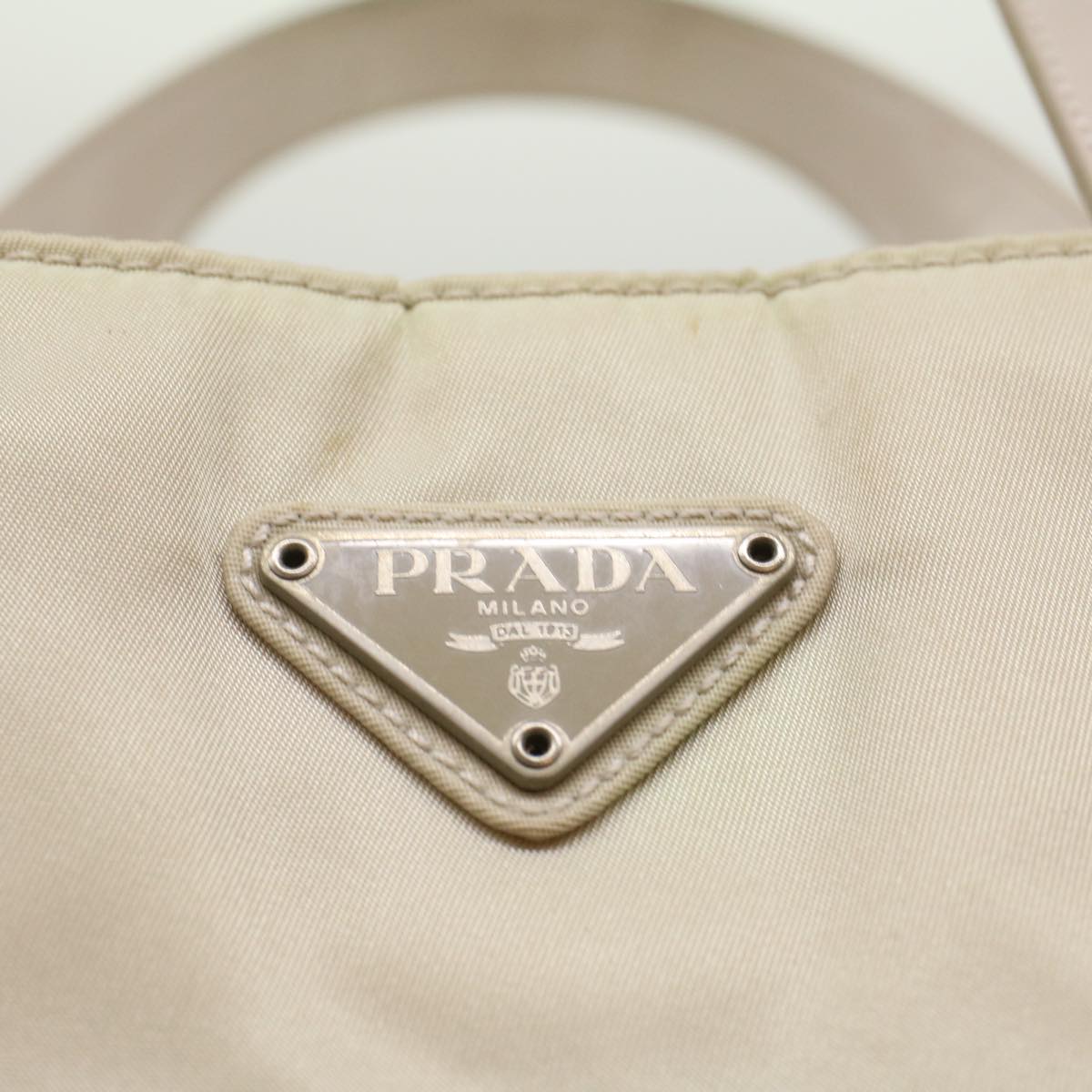 Prada Hand Bag Nylon Leather Beige Ivory  49308