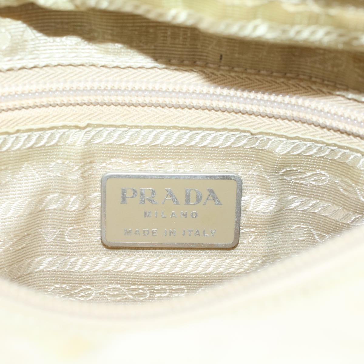 Prada Hand Bag Nylon Leather Beige Ivory  49308