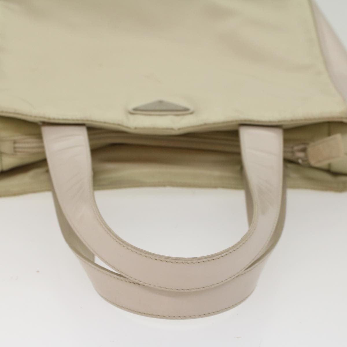 Prada Hand Bag Nylon Leather Beige Ivory  49308