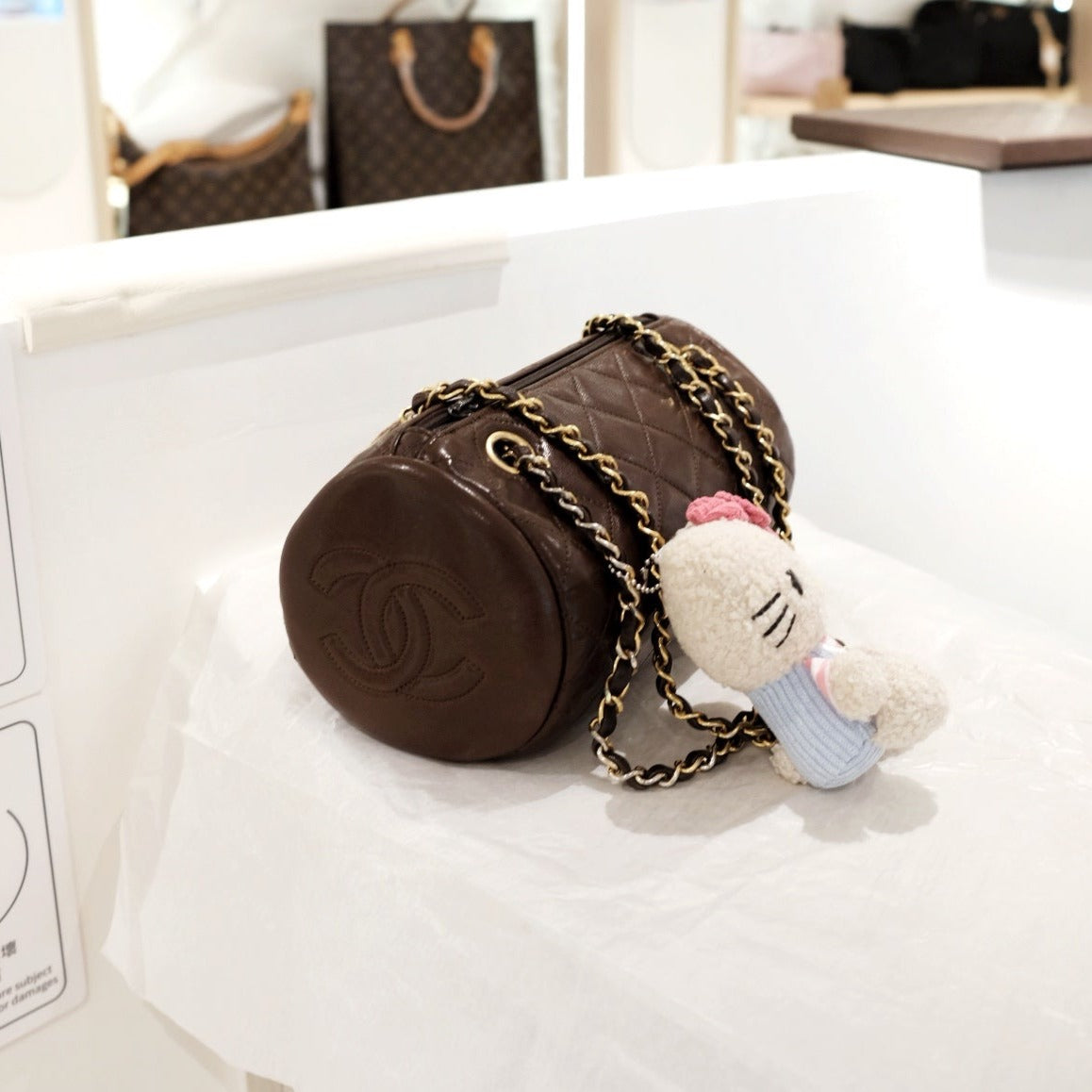 Chanel vintage quilted lambskin cylinder bag