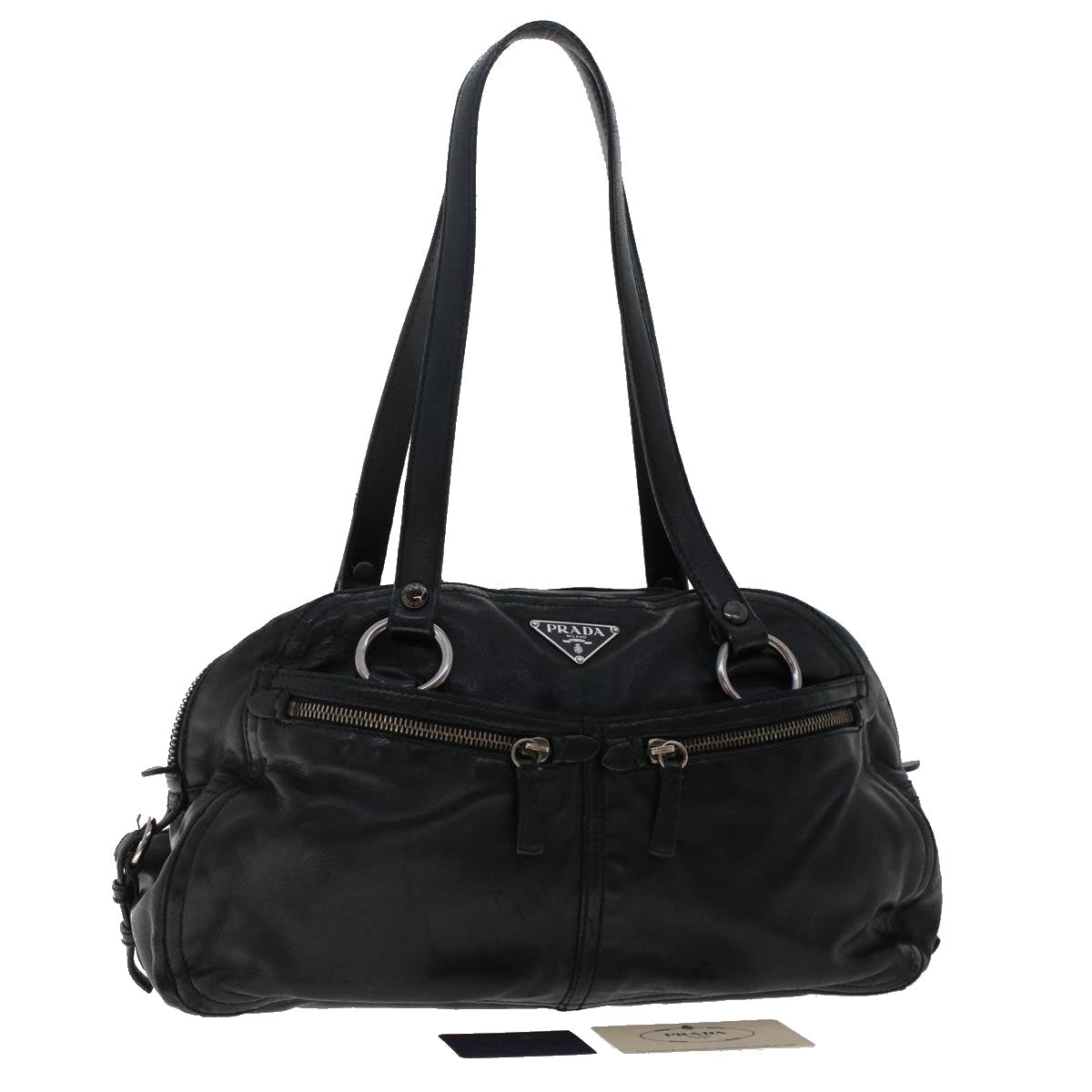 PRADA Shoulder Bag Leather Black Auth 49401