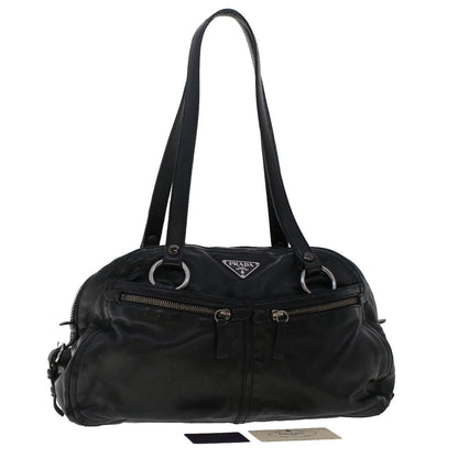 PRADA Shoulder Bag Leather Black Auth 49401