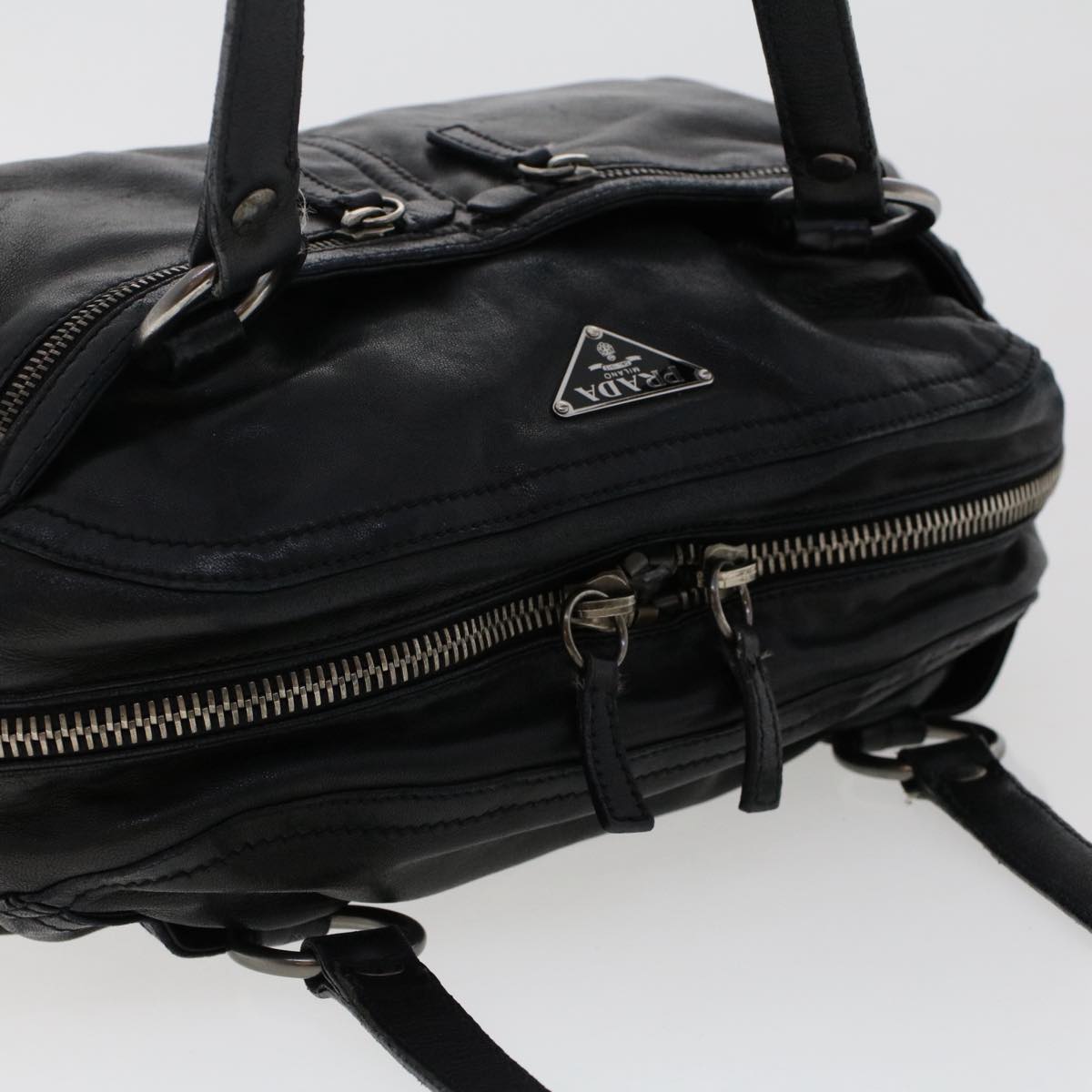 PRADA Shoulder Bag Leather Black Auth 49401