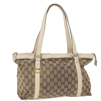 GUCCI GG Canvas Shoulder Bag Leather Beige 141470  49445