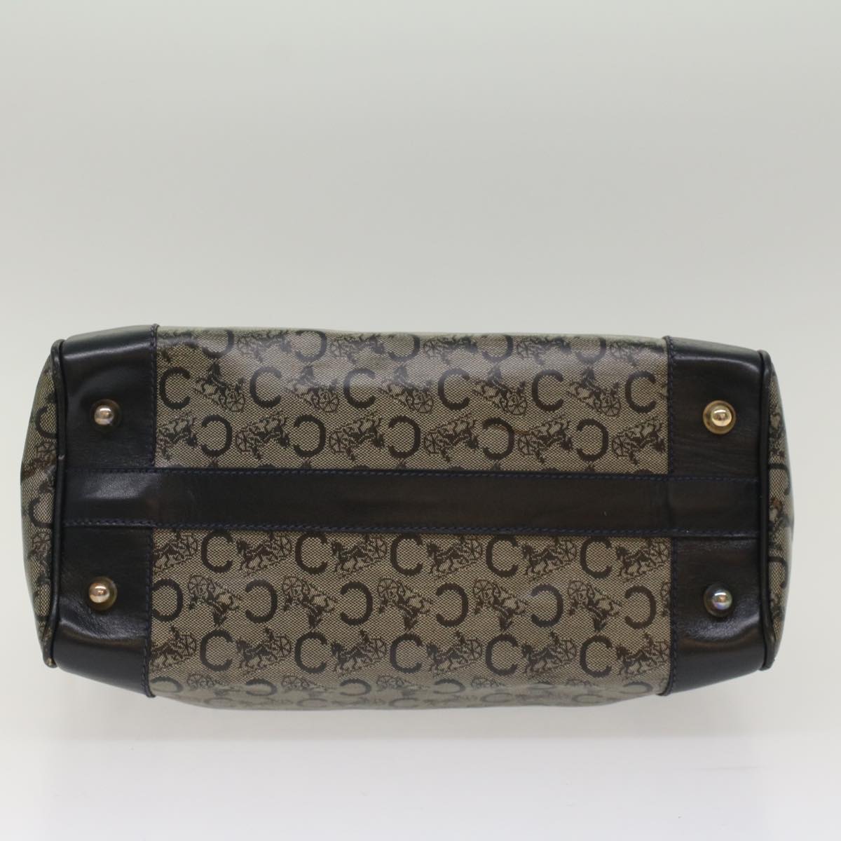 Celine Horse Carriage Macadam Canvas Hand Bag Navy  49448