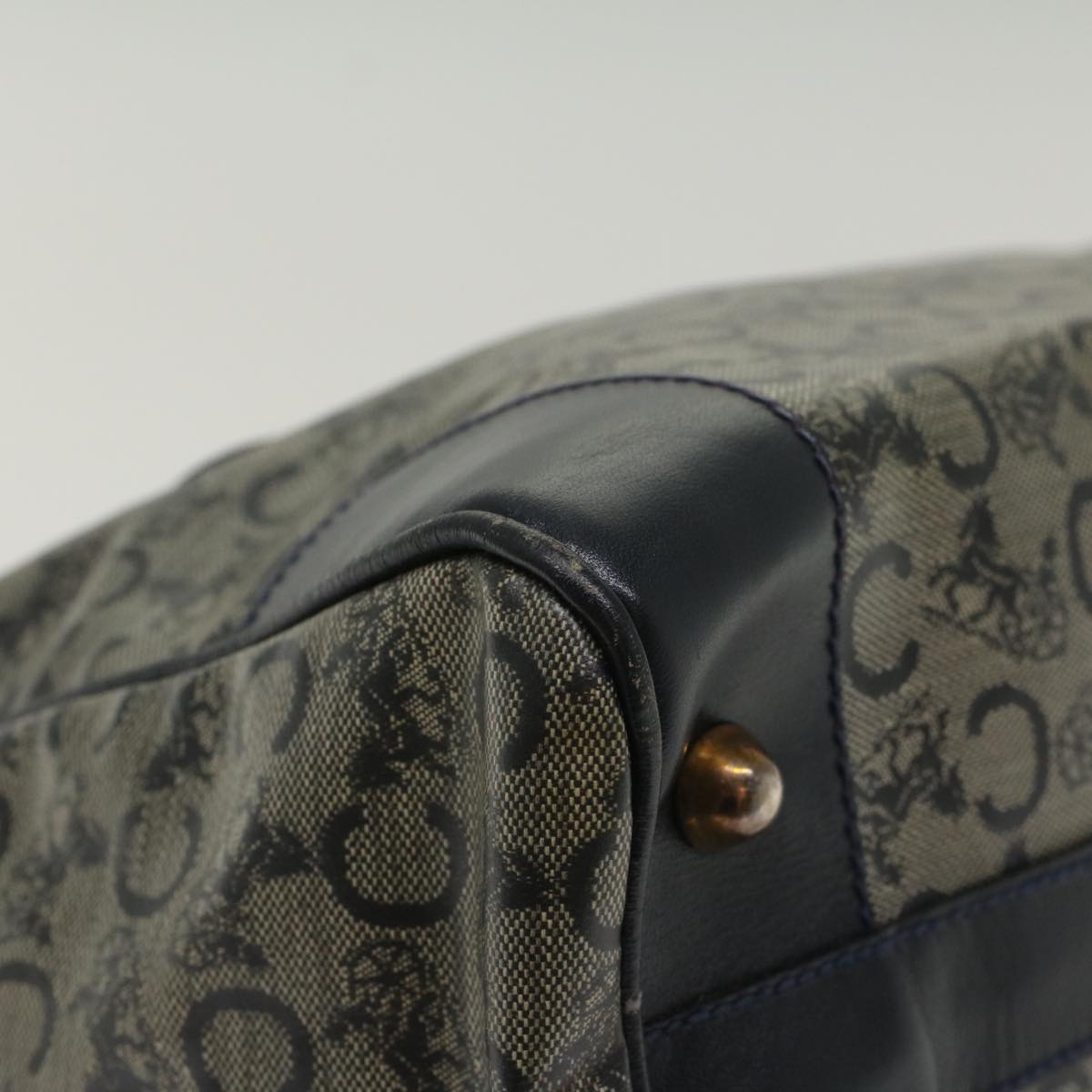 Celine Horse Carriage Macadam Canvas Hand Bag Navy  49448