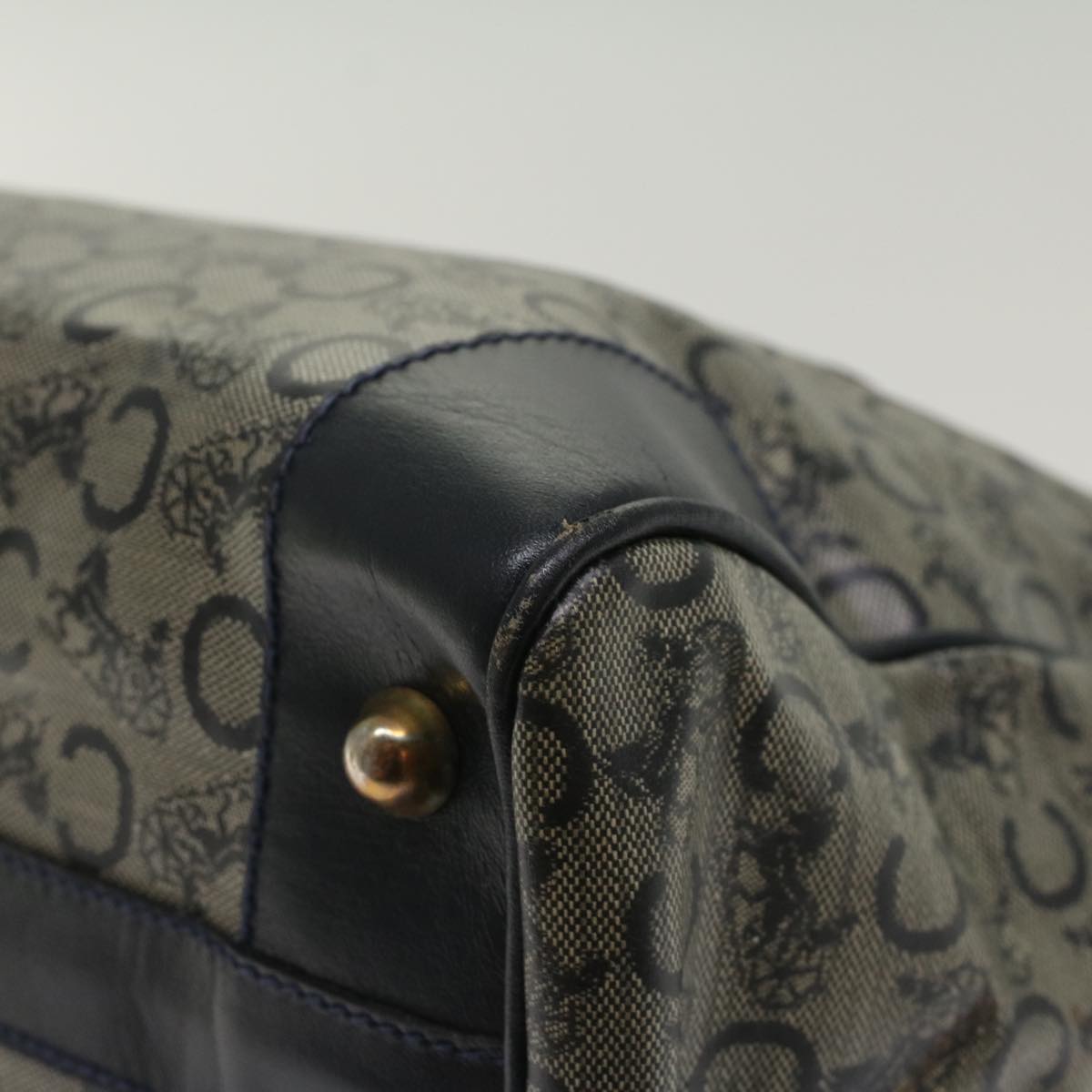 Celine Horse Carriage Macadam Canvas Hand Bag Navy  49448
