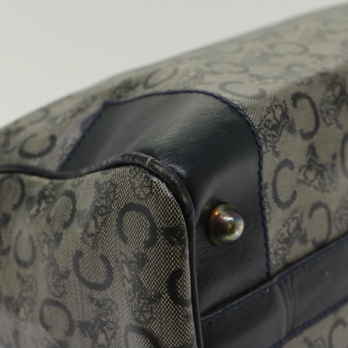 Celine Horse Carriage Macadam Canvas Hand Bag Navy  49448