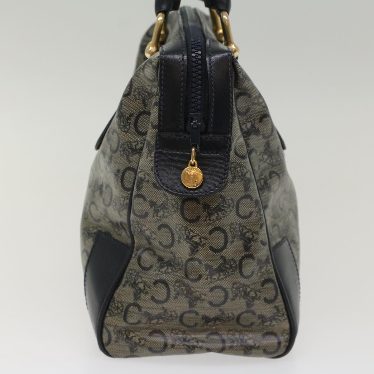 Celine Horse Carriage Macadam Canvas Hand Bag Navy  49448
