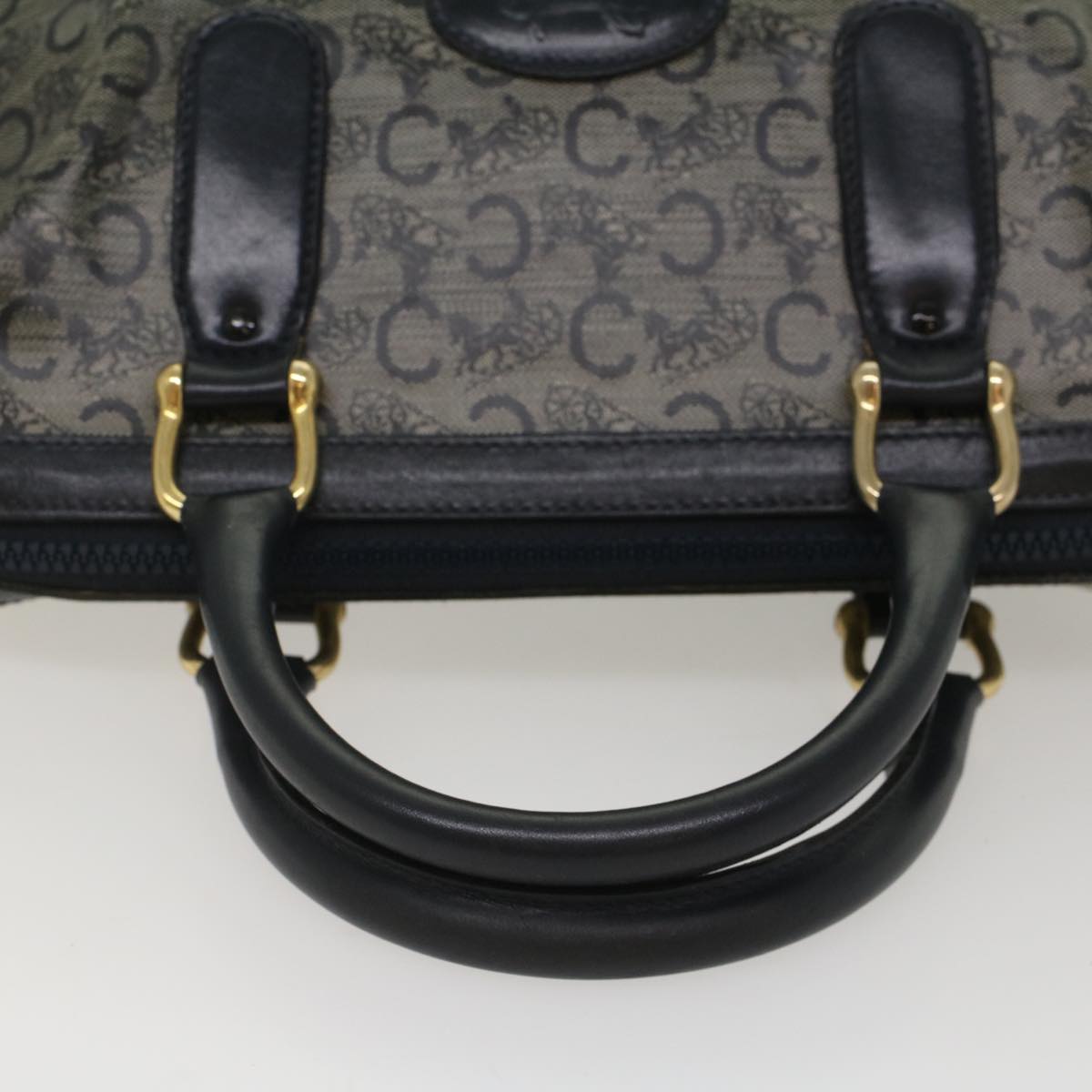 Celine Horse Carriage Macadam Canvas Hand Bag Navy  49448