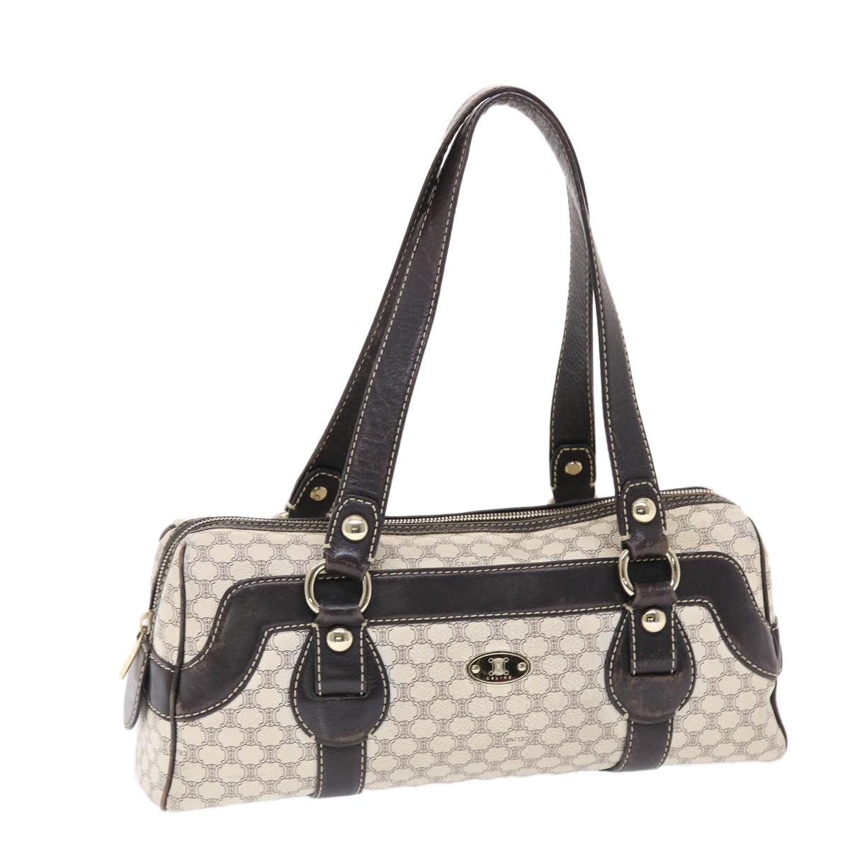 Celine Macadam Canvas Shoulder Bag PVC Leather Cream  49470