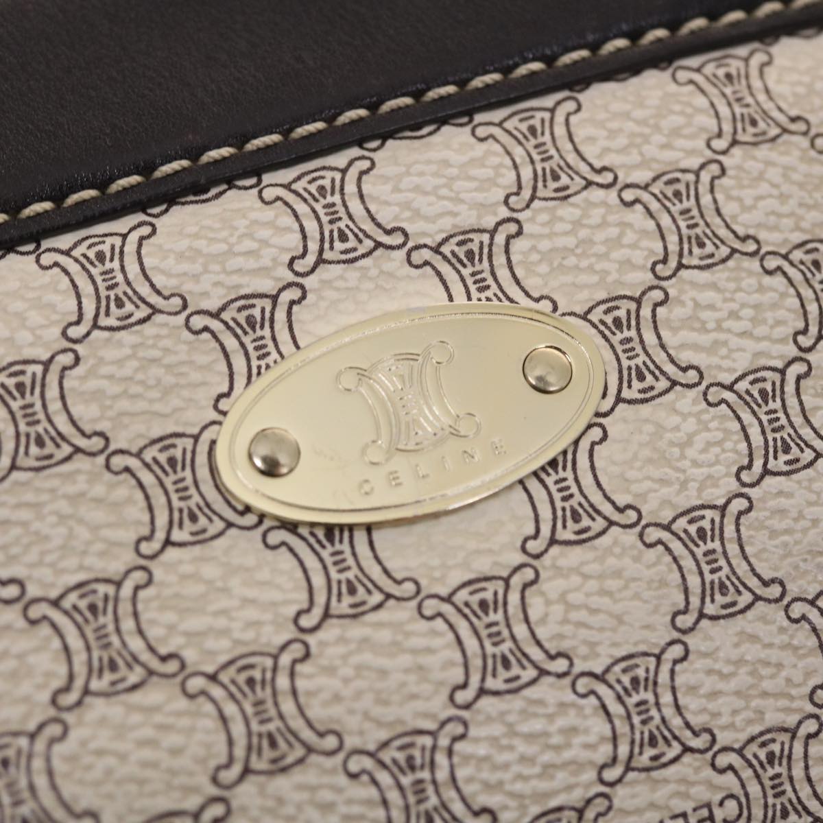 Celine Macadam Canvas Shoulder Bag PVC Leather Cream  49470