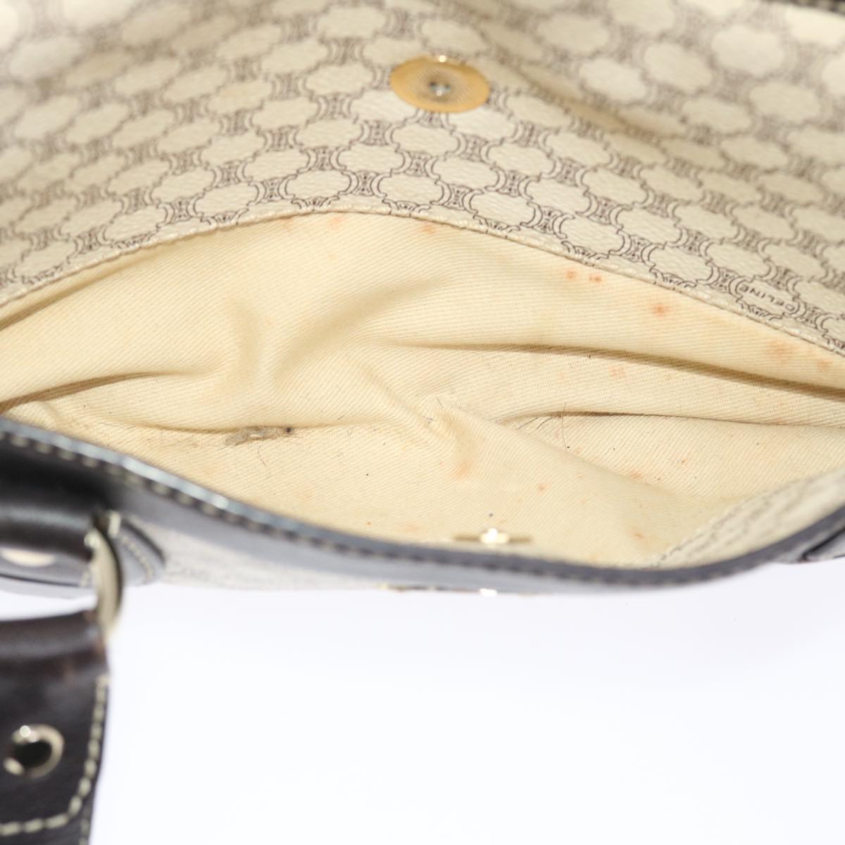 Celine Macadam Canvas Shoulder Bag PVC Leather Cream  49470