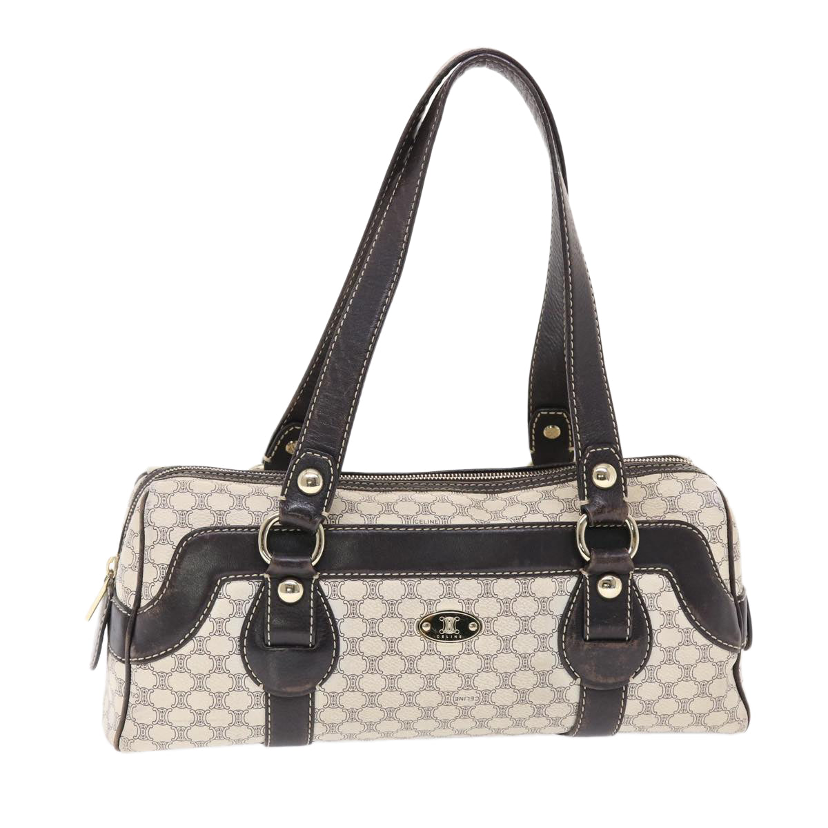 Celine Macadam Canvas Shoulder Bag PVC Leather Cream  49470