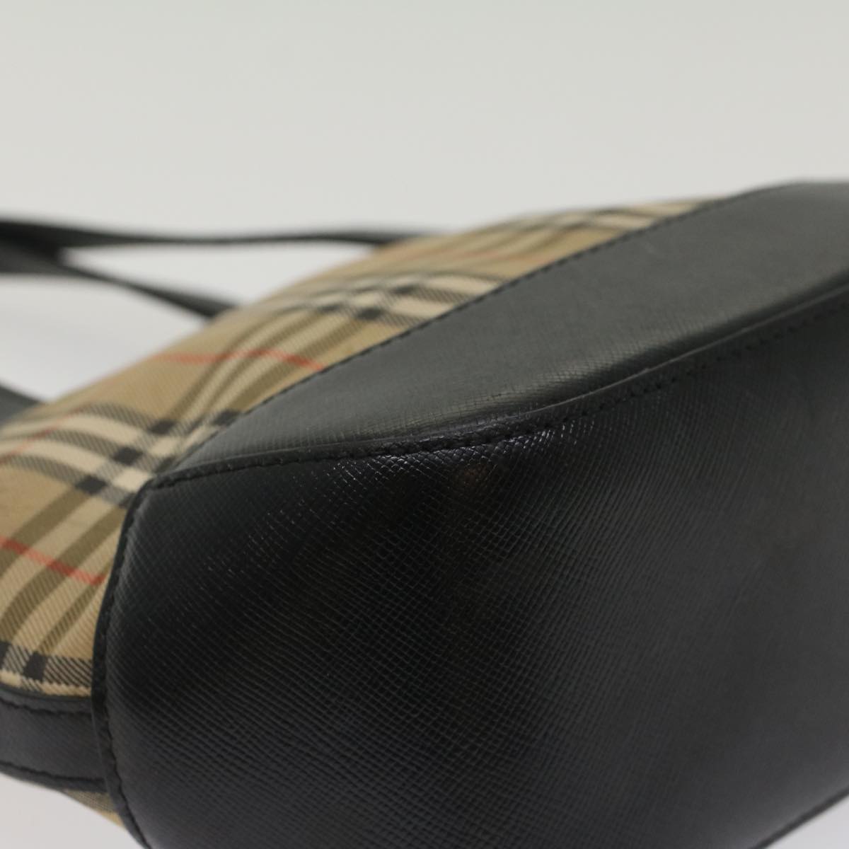 Burberry Nova Check Hand Bag Nylon Leather Beige Auth 49617