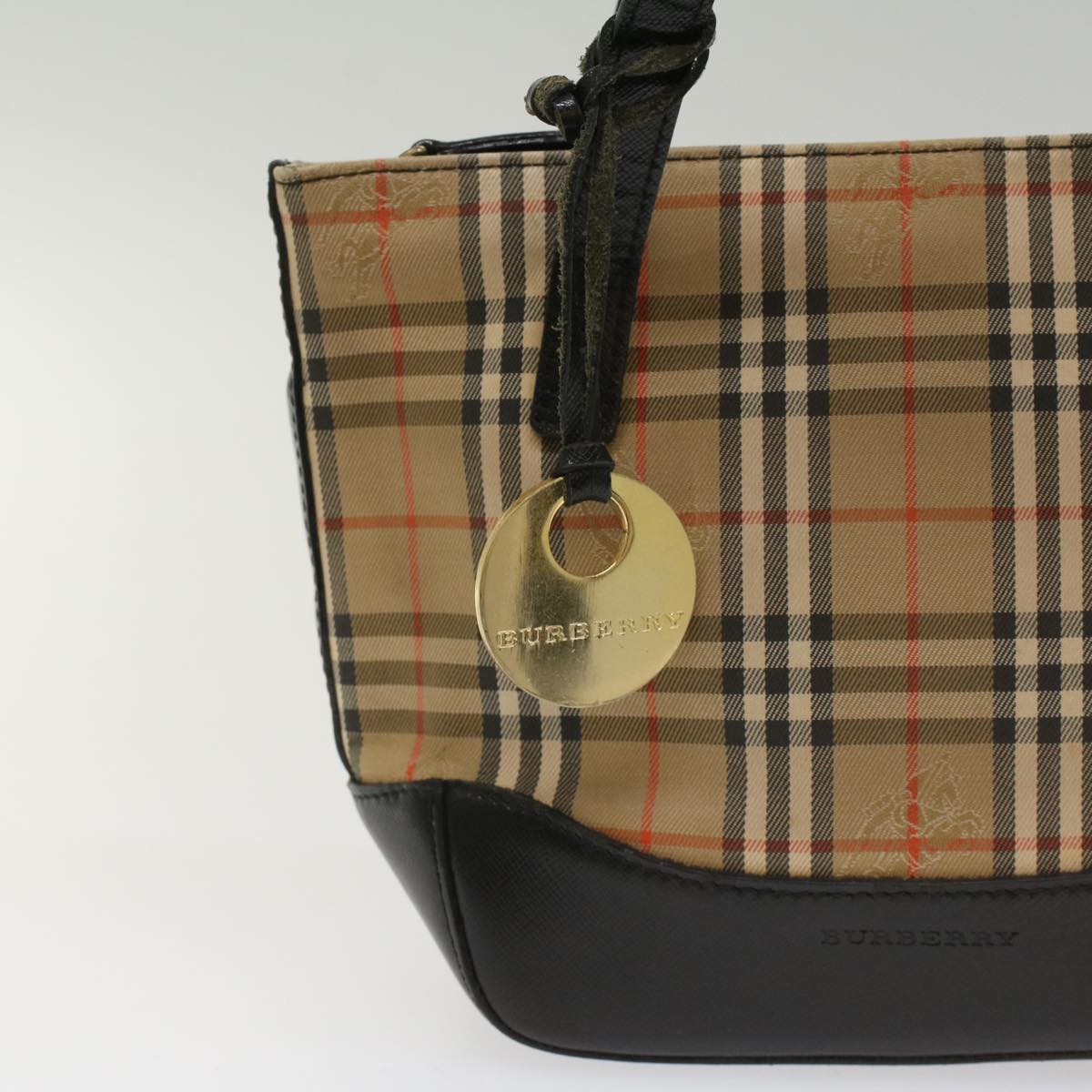 Burberry Nova Check Hand Bag Nylon Leather Beige Auth 49617